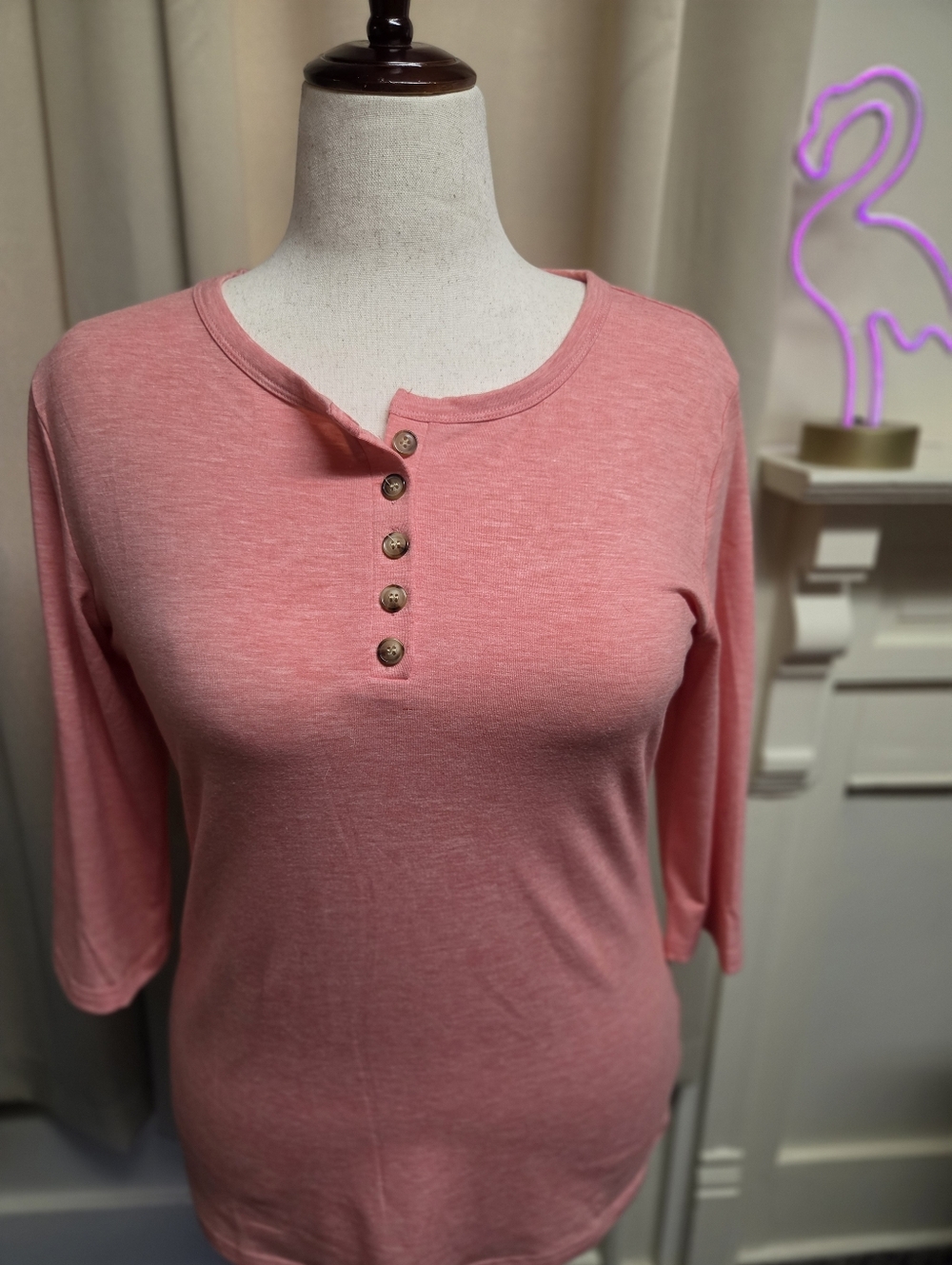 NWT Eadinve Women’s Pink Peach Henley Button-Front Top Size Medium